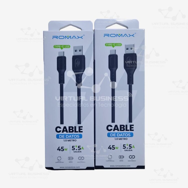 CABLE DE DATOS ROMAX TCD0471 1 METRO USB A USB-C 45W 5.5A