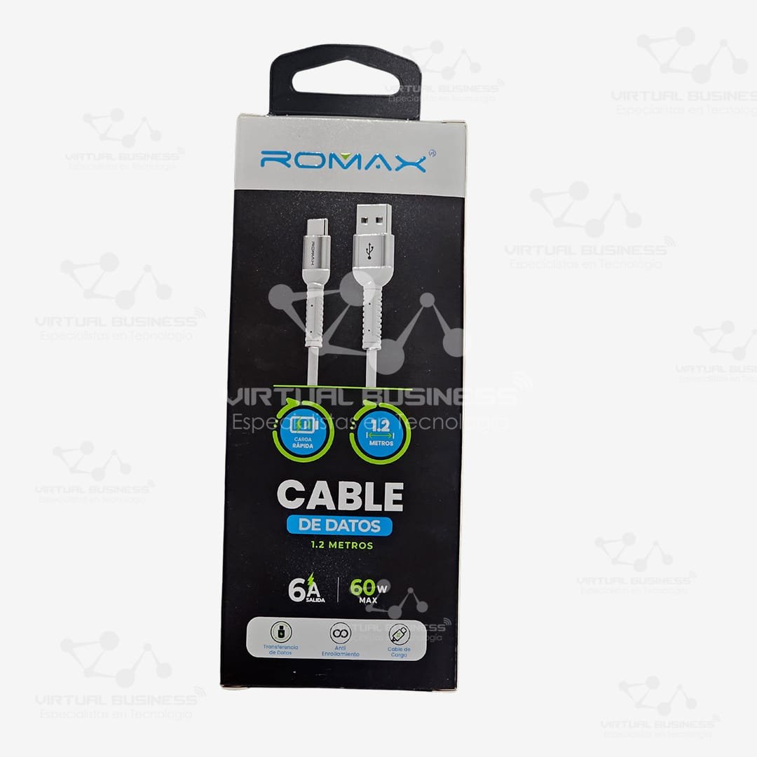 CABLE ROMAX TCD0324 1.2 METROS TIPO C PARA CARGA RÁPIDA - Imagen 2