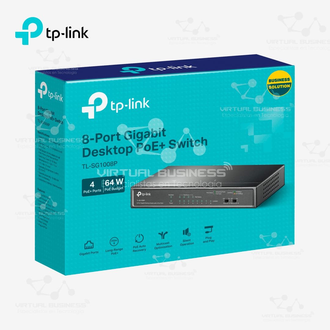 SWITCH DE 8 PUERTOS TP LINK TL-SG1008P 10/100/1000 MBPS DE ESCRITORIO - Imagen 2
