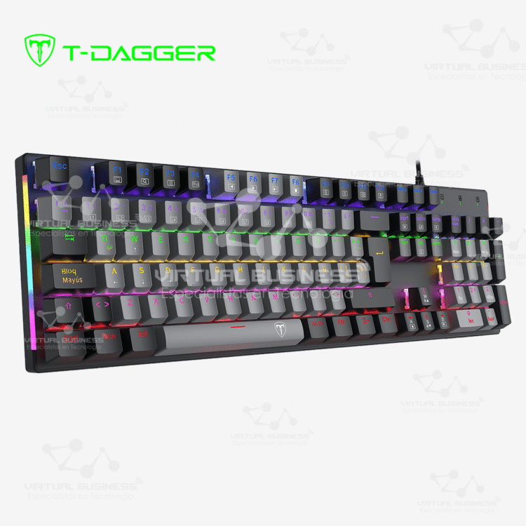 TECLADO MECÁNICO T-DAGGER NAXOS RAINBOW T-TGK310-GW-SP GREY/BLACK RED SWITCH