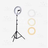 TRÍPODE DE 210 cm + ARO DE LUZ 26cm 3 COLORES BLANCOS