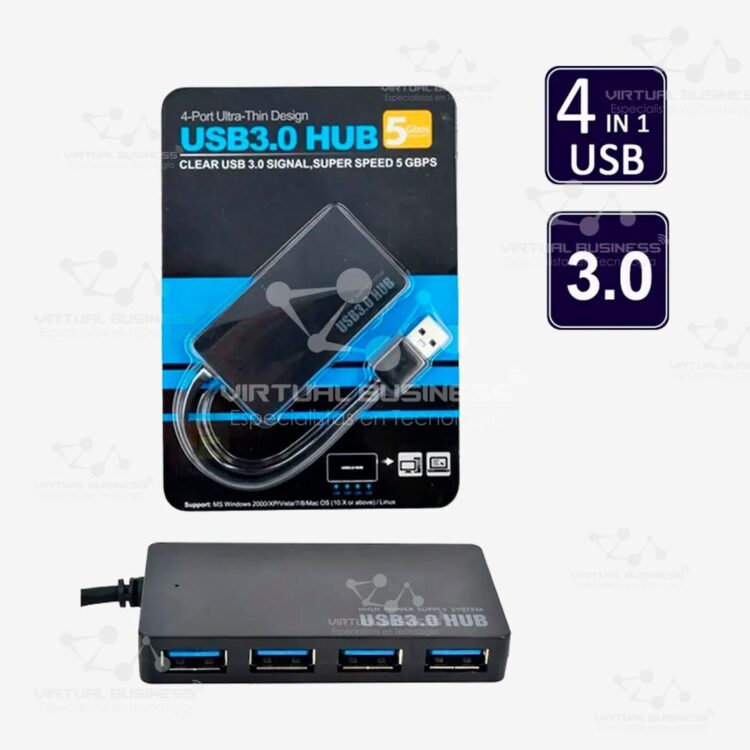 ADAPTADOR HUB USB 3.0 5GBPS 4 PUERTOS ULTRA-THIN